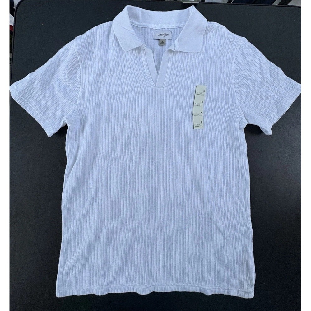 Goodfellow & Co. Men's Textured Johnny Collar Polo Shirt White Size Medium NWT